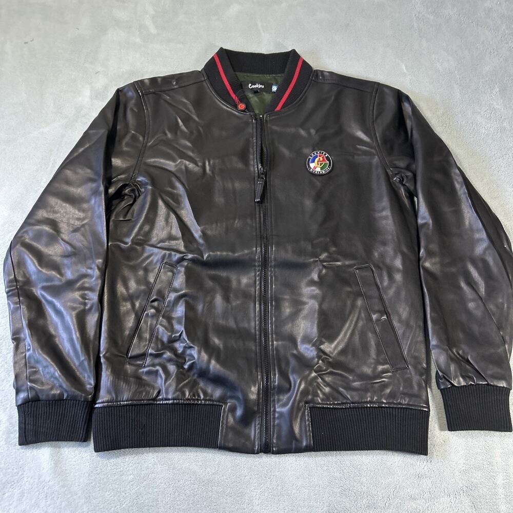 Y2K 2000s Berner Cookies Sf Varsity Jacket Mens Small Faux Leather Satin Line